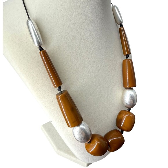 J. Jill Beaded Necklace Brown Silver Chunky Weekend Getaway Statement Adjustable - Picture 3 of 9